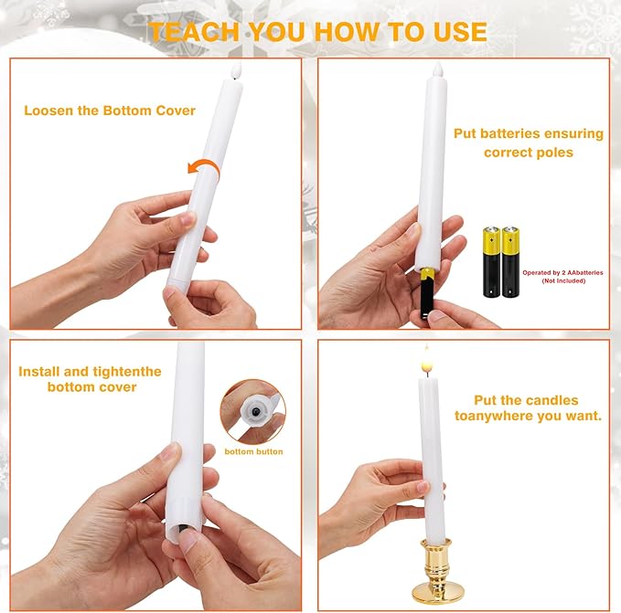 LED Flameless Window Candles with Remote Timer 10 PCS Battery Operated Flickering Taper Candle Lights with Removable Gold Candle Holders Best Gift for Xmas Wedding Home Dinner Decor