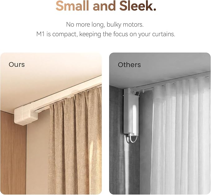 Remac M1 Motorized Curtain Track, Smart Ceiling Track System No Cutting, Adjustable Rail Works with Matter, Alexa, Apple HomeKit, Google, Wall/Ceiling Mount for Bedroom Living Room 66"-114"