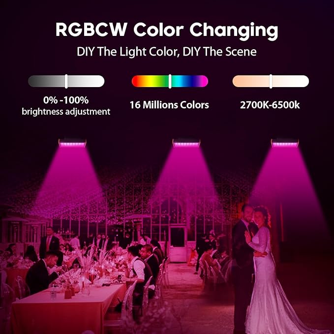 Smart LED Wall Washer Flood Light, 168W RGB+CW Color Changing Smart Light Fixtures with Group and Individual Control, Timing & Music Sync Functions, Waterproof for Outdoor Indoor Lighting Projects