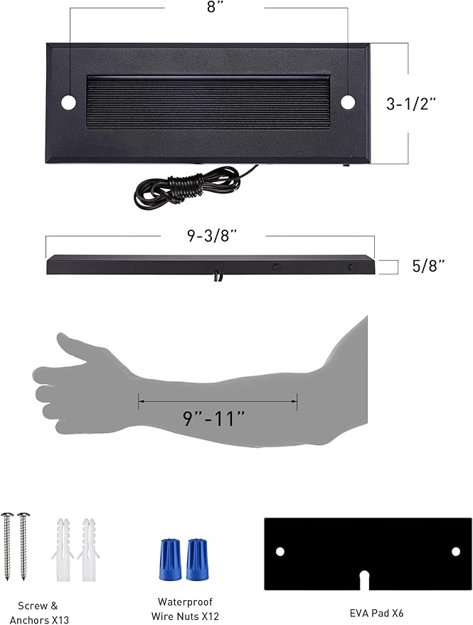 [6 Pack] Cloudy Bay 9 Inch 5CCT Low Voltage LED Outdoor Step Lights 12V-15V 3W/5W Dual-Bright Selectable Landscape Stair Lights,Exterior Deck Lights, Aluminum,Metal Black