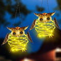 2 Pack Owl Solar Lights Outdoor Hanging Lantern with Handle, Solar Powered Owl Garden Decor for Outside Patio Yard Porch Pathway Owl Gifts for Women (Warm White LED Lights)