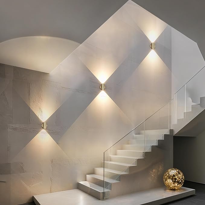 Tubicen Up Down Wall Sconce Gold Bright Indoor Dimmable Sconces Lighting Hardwired 7W 3000K LED Movie Theater Wall Lights for Living Room Hallway Stairway 5.4in Cylinder