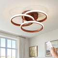 Dimmable LED Semi Flush Mount Ceiling Light Fixture with Remote Control 3-Color Dimming Circle Modern Chandelier, Close to Ceiling Bedroom Kitchen Hallways Balcony Corridor Lamp (15in- 3 Ring Wood)