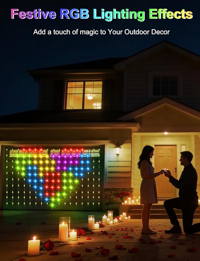 echosari 600 LED Net Lights Outdoor, 3.7 * 9.5ft Smart RGB&IC Net Lights with App/Remote Control, DIY Modes, Waterproof Mesh Light for Patio Bush Decor (Dark Green Wire)
