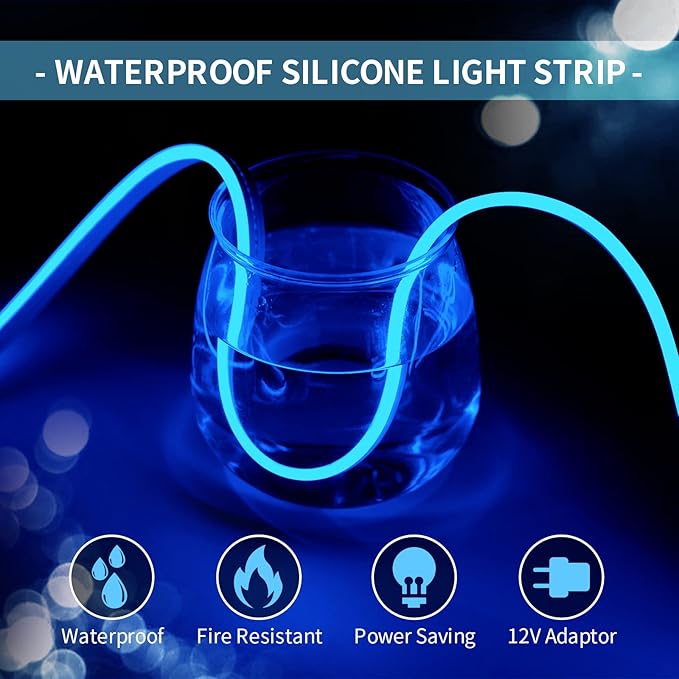 LED Neon Lights Flexible Blue 16.4FT/5M 12V DC Waterproof Flexible LED NEON Light for Indoors Outdoors Decorm [ No Power Adapter]