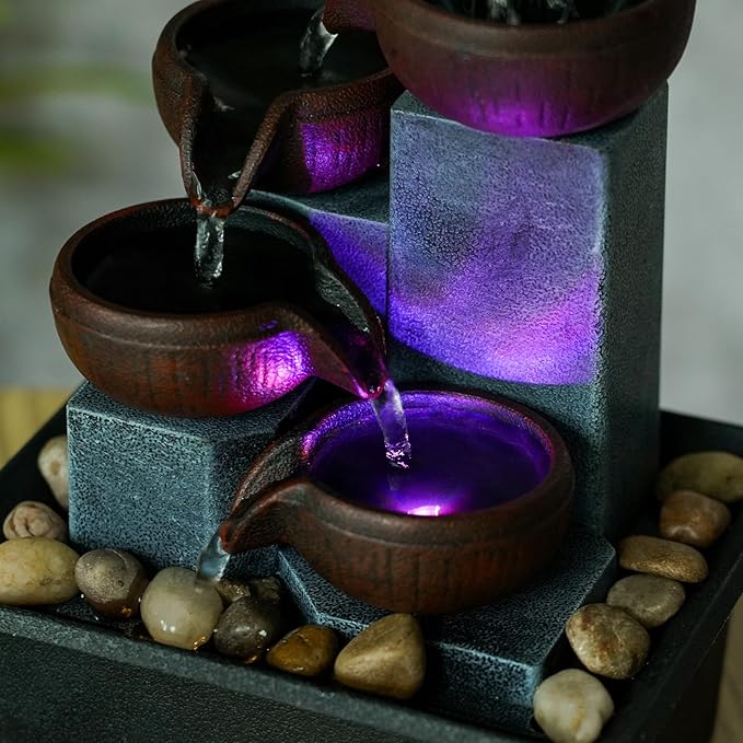 Small Indoor Water Fountain, Zen Meditation Waterfall Feature with Automatic Pump & Natural River Rocks, Tabletop Waterfall Fountain for Office Living Room Bedroom, 7.48” Tall
