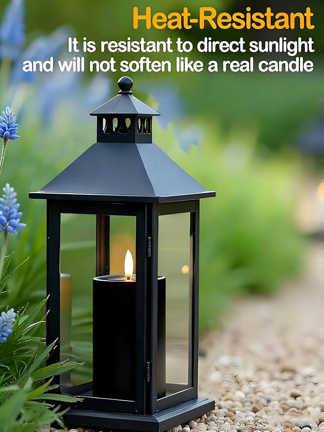 3"x4" Outdoor Waterproof Flameless Candles with Remote and Timers, LED Candles, Battery Operated Candles, Electric Fake Pillar Candles for Patio, Porch, and Lanterns Decor (Black, Plastic)