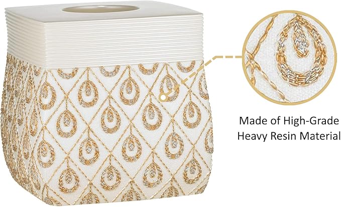 Zahari Home 2pc Seraphina Bathroom Set Waste Basket & Tissue Cover Modern Classic Decor Stylish Unique Design Beautiful White Bathroom Accessories Set