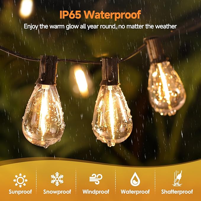 75FT LED Outdoor String Lights S11 Dimmable Patio Light, with 22+2 Waterproof Shatterproof Edison 2700K Bulbs for Outside Backyard Deck, Black