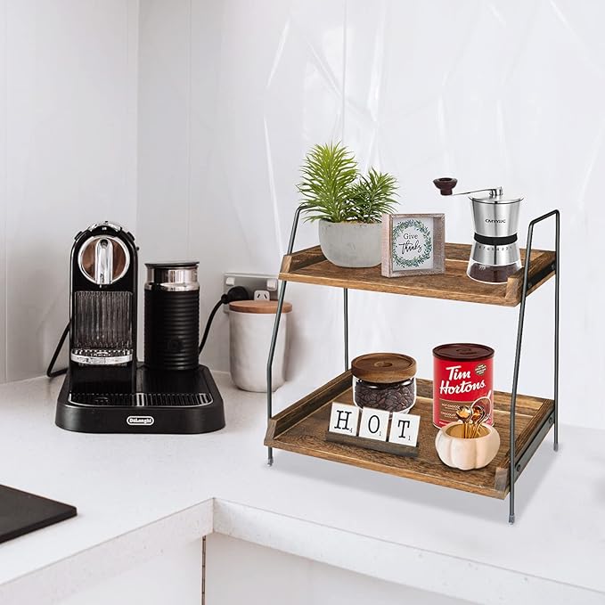 Yusepure Coffee Bar Accessories and Organizer Countertop, Coffee Station Organizer Kitchen Counter Shelf Organizer,Coffee Condiment Storage,Cup Lid Holder Countertop Shelf for Bathroom (Dark Brown)