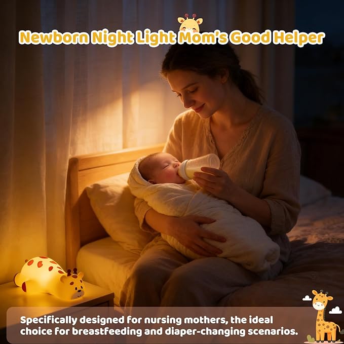 Lying Giraffe Silicone Night Light 3 Levels Dimmable Bedside Touch Lamp Rechargeable LED Bedside Lamp with 30 Minutes Timer & Tap Control Funny Gifts for Room Decoration Living Room Decor