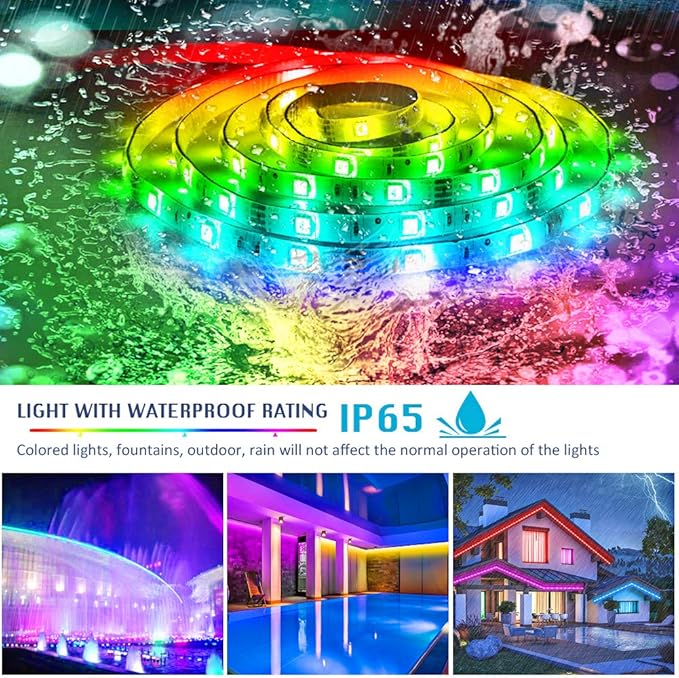 Bluetooth LED Lights Strips 32.8ft with APP Control, Music Sync Waterproof Flexible RGB Color Changing LED Strips Lights for Bedroom Room,LED Neon Tape Rope Lights with Remote for Gaming Mood Lighting
