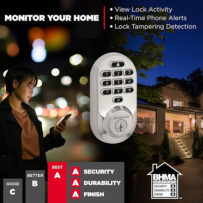 Kwikset Halo Wi-Fi Smart Lock, Keyless Entry Door Deadbolt, Geofence Auto-Unlock, Grade AAA Certified, No Hub Required Easy Install, Satin Nickel Lifetime Finish Warranty, Backlit Keypad