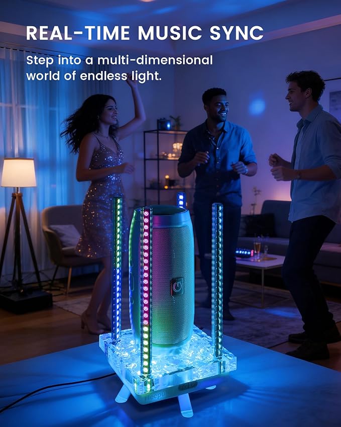 Music Sync RGB Ambient Light, App Controlled & Sound Reactive Audio Visual Lighting for Gaming Desk, Party & Desk Setup (Orange)
