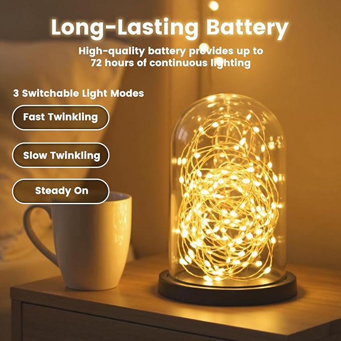 DomeStar 15 Pack Fairy Lights Battery Operated, 7Ft 20 LED Waterproof String Lights Wire Firefly Starry Moon Light for DIY Mason Jars Party Centerpiece Table Valentine's Day Decorations Tree Ornament