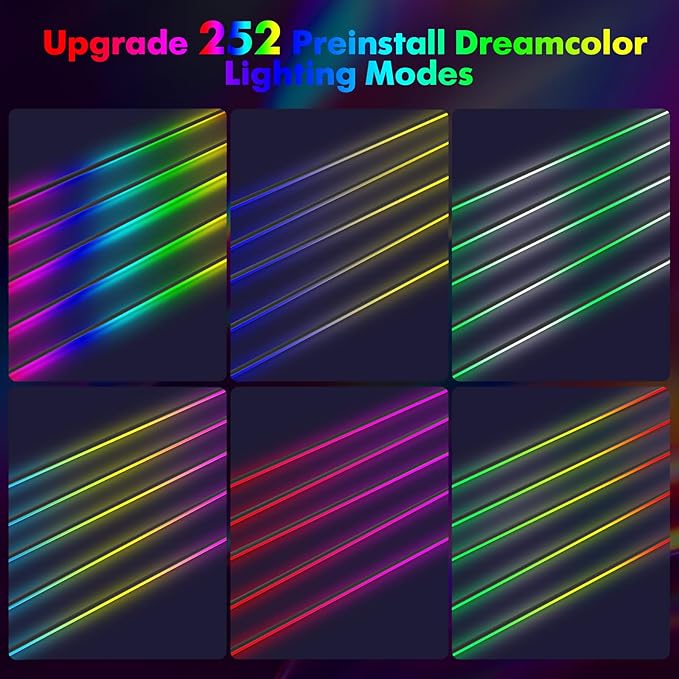 New Version Dreamcolor Acrylic Car Interior Lights 18 in 1 RGB Car Ambient Lighting Kit APP Control Zoned Control System 252 Color Modes DIY 16 Million Colors Music Sound Active Neon Light Kits