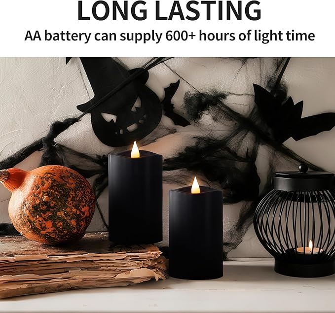 3″x5″ Flickering Flameless Candles Set of 2, 2AA Battery Life 600 Hours Battery Candles Flickering with Timer,5 inch Flameless Candles with Remote for Christmas Decorations Indoor/Outdoor, Black