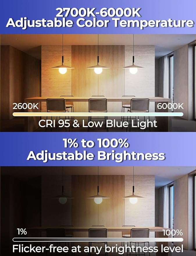 ILC G25 Globe Light Bulbs, App-Controlled Vanity Light Bulbs with Bluetooth Mesh, Color Changing, 1600 Million Colors, 6W, 60W Equivatlent, 600LM, CCT: 2700K-6000K, CRI>95+, E26 Base (6 Pack)