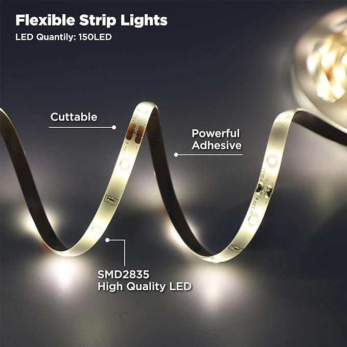 LED Strip Lights, 16.4 FT LED Light Strip with ETL 12V DC Adapter 4000K Neutral White Tape Light with PU Coating, LED Lights for Bedroom, Kitchen, Under Cabinet, Home Decor