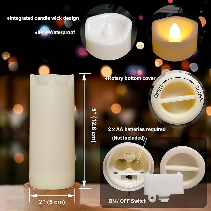iZAN 2 Pack Flameless Battery Operated LED Pillar Candles with Remote Outdoor Waterproof Flickering Decorative Lights for Halloween Christmas Home Kitchen Décor Wedding Party Event Decorations 2”x5”