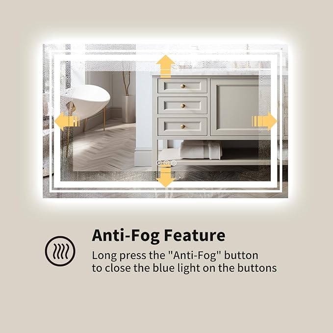 WTTY 60"x30" LED Bathroom Mirror with Lights, Backlit and Front Lighted Bathroom Vanity Mirrors Wall Mounted, Double LED Vanity Wall Mirror for Bathroom with Anti-Fog, Dimmable, Memory, Shatter-Proof