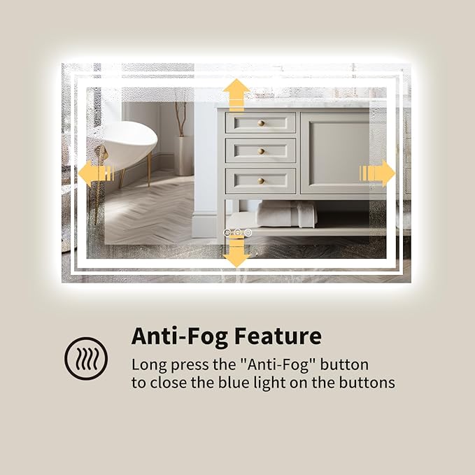 WTTY LED Bathroom Mirror 31.5"x48" with Back and Front Light,Modern LED Mirror for Bathroom,Dimmable Lighted Bathroom Vanity Mirror with Anti-Fog,Memory Function,Shatter-Proof,Wall Mounted