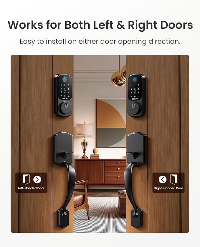 DESLOC B200 Keyless Entry Door Lock with Handle Set, Smart Locks for Front Door, Deadbolt Smart Lock, Front Door Locks Set, Electronic keypad Deadbolt with Handle, 12 Months Battery, IP54