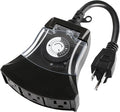 Outdoor Timer Outlet Waterproof, 24 Hour Mechanical Timer Outlet for Home and Garden, 3 Grounded, 15A 3/4HP, Black, 1 Pack