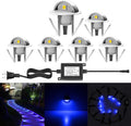 6 Pack LED Stair Lights Kit Low Voltage Waterproof IP65 Outdoor 1-2/5" Recessed Wood LED Deck Lighting Yard Garden Patio Step Landscape Pathway Decor Lamps, Blue
