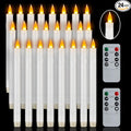 Flameless Taper Candles with Remote, 10" White Battery Operated Led Candlesticks with Flickering 3D Flame, 24 Pcs Fake Taper Candles for Christmas Thanksgiving Wedding Home Décor