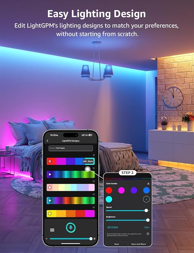 Lepro SE1 AI Smart LED Strip Lights - 49.2ft RGB Color Changing Light Strips with APP Control, AI Generated Lighting, Music Sync, 2.4GHz Wi-Fi & Bluetooth LED Lights for Home Decor (No Remote)