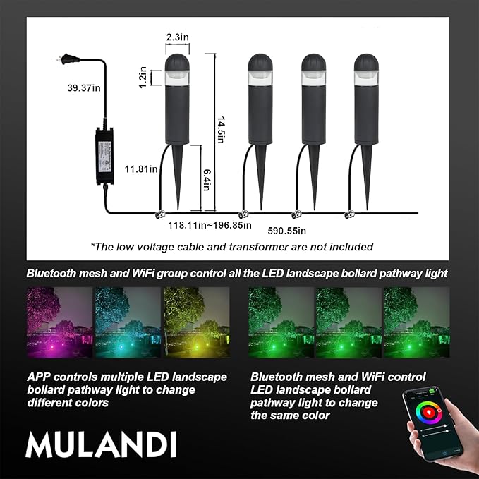Smart WiFi/BLE LED Pathway Lights (8 Pack) - APP Controlled Color Changing Low Voltage Outdoor Landscape Lighting, Music Sync, 12V Die-Cast Aluminum Bollard Lights for Garden