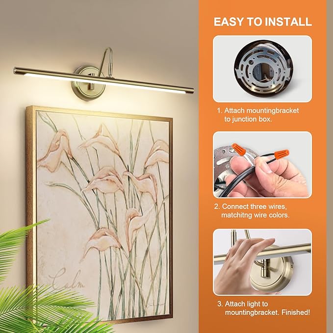 JOOSENLUX Modern LED Picture Lights Mini Accent Spotlights Brief Metal Artwork Display Lamp 24.4“ Inch14W(70W Eqv.),Natural White 3000K,Hardwired Swing Arm,Antique Bronze