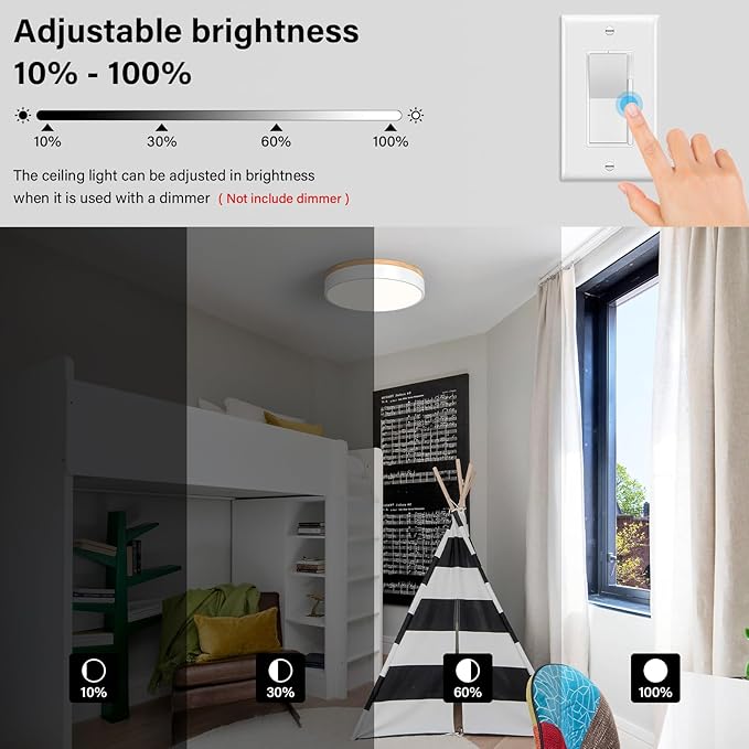 Dimmable Wood Ceiling Light Fixture 2700K-6000K 5CCT Modern White LED Flush Mount Ceiling Light Minimalist Circle Close to Lighting Fixture for Bedroom Kitchen Bathroom Laundry Room 11.81 Inch