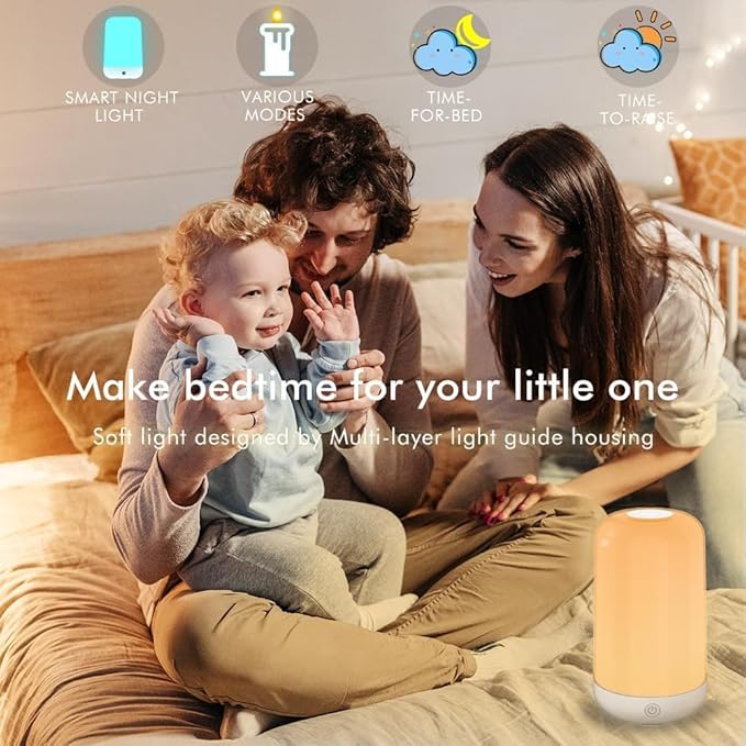 Smart Touch Table Lamp Works with App, Dimmable Small RGB Bedside Bed Lamp for Bedroom, Cordless LED Night Desk Lamp Rechargeable Color Changing Nightstand Mood Cozy Lamp for Living Room Baby Nursery.