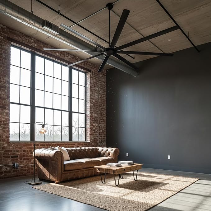 120 Inch Ceiling Fans without Lights High Airflow Industrial Black Ceiling Fan for Shop Garage Barn, 6-Speed Reversible DC Motor Big Commercial Fan with Remote Control, 6 Aluminum Blades, ETL