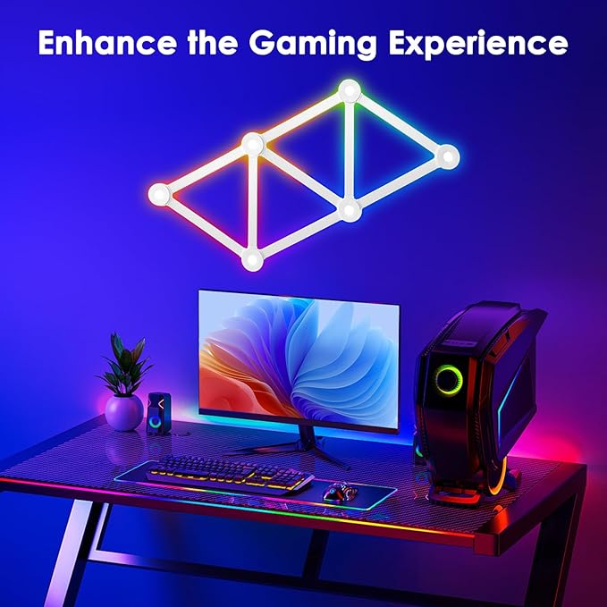 RGB Wall Light lines, Smart Gaming LED Lights DIY Geometry Splicing Gaming Wall Light Bar, Backlit Modular APP Control Colour Changing for Game Room,Bedroom,Home Decor Lights (9 Lines, White)