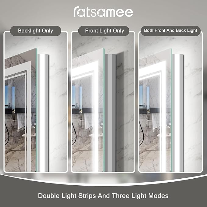 72x32 Inch Led Mirror for Bathroom with Front Light and Backlit, Bathroom Mirror with Led Lights, Vanity Mirror with Lights for Wall, Anti-Fog, Dimmable, Memory Function, Tempered Glass
