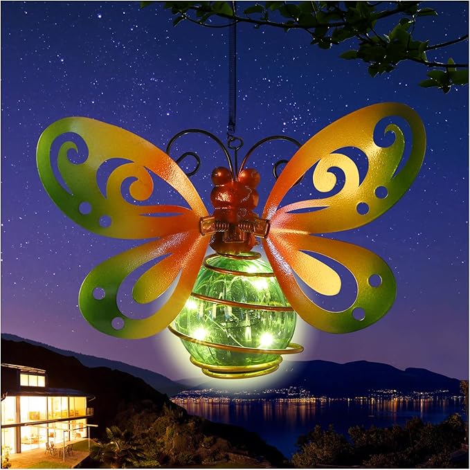 2 Pack Butterfly Garden Decor with Bouncy Springs Fairy Lights Birthday Gifts for Women Mom,Hanging Solar Lights Outdoor Waterproof Metal Solar Decoration Outside for Yard, Patio, Backyard, Porch