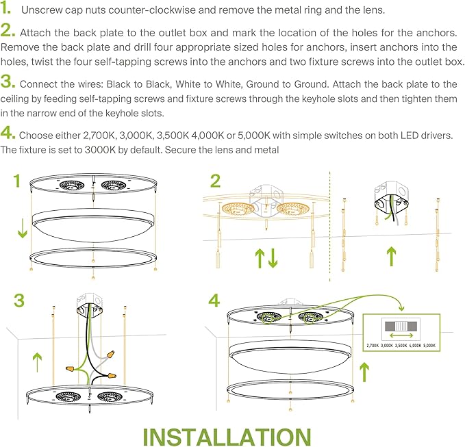 ASD LED 24" Oval Flush Mount Lighting, Close to Ceiling Light Fixture | 5CCT, Dimmable, ETL Listed | 38W 3289LM 2700-5000K 120V | Low Profile Double Ring Lamp | Nickel