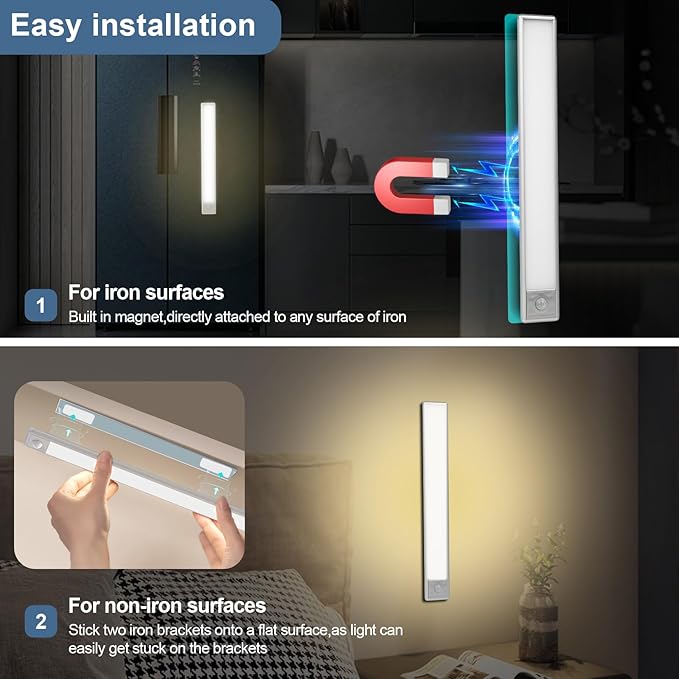 6 Pack Motion Sensor Under Cabinet Lights,63-LED Rechargeable Under Cabinet Light Wireless,Magnetic Motion Activated Light for Kitchen Bedroom Staircase Cabinet Closet (12 inch,Warm)