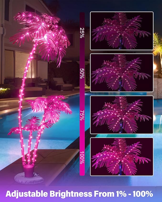 7FT Smart Lighted Palm Tree - App & Remote RGB LED with Music Sync, 3 Trunks DIY Color Changing Artificial Palm Tree, Dimmable Timer Pre-Lit Faux Tree for Outdoor Patio Poolside Tiki Bar Party Decor