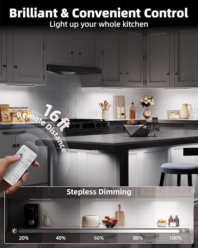EZVALO 5-Pack Under Cabinet Lighting with Charging Station, 2400mAh Motion Sensor Light, LED Coutner Lights Wireless, 6500K Dimmable, Timer, Magnetic, with Remote Control for Kitchen, Closet, Stair