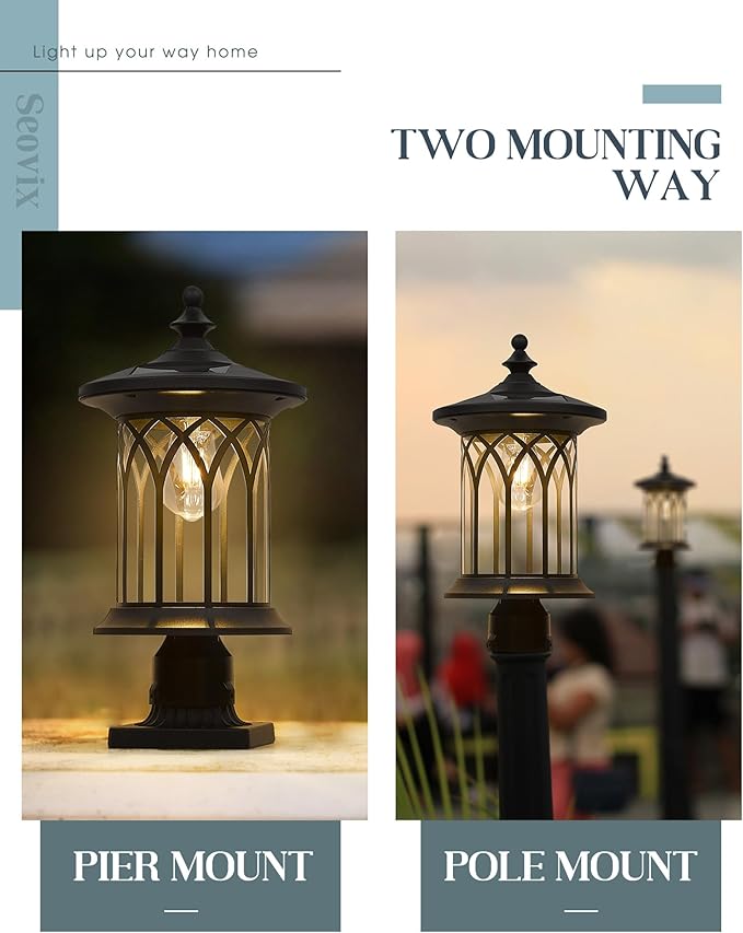 Solar Post Lights Outdoor Waterproof, Dusk to Dawn Solar Lamp Post Light Fixture E26 Base Socket, IP44 Waterproof Post Lights Outdoor Solar Powered for Pathway, Driveway, Lawn, KL235SPL10-1