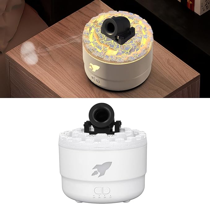 Essential Oil Diffuser Humidifier 200ml Quiet Volcano Cool Mist Humidifier Aromatherapy Diffuser with 7 Colors Light for Bedroom Office (White)