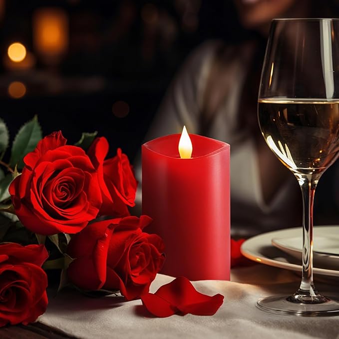 3x5 Flickering Flameless Candles Set of 1, 2AA Battery Life 600 Hours Battery Candles Flickering with Timer,5 inch Flameless Candles with Remote for Indoor/Outdoor, Red