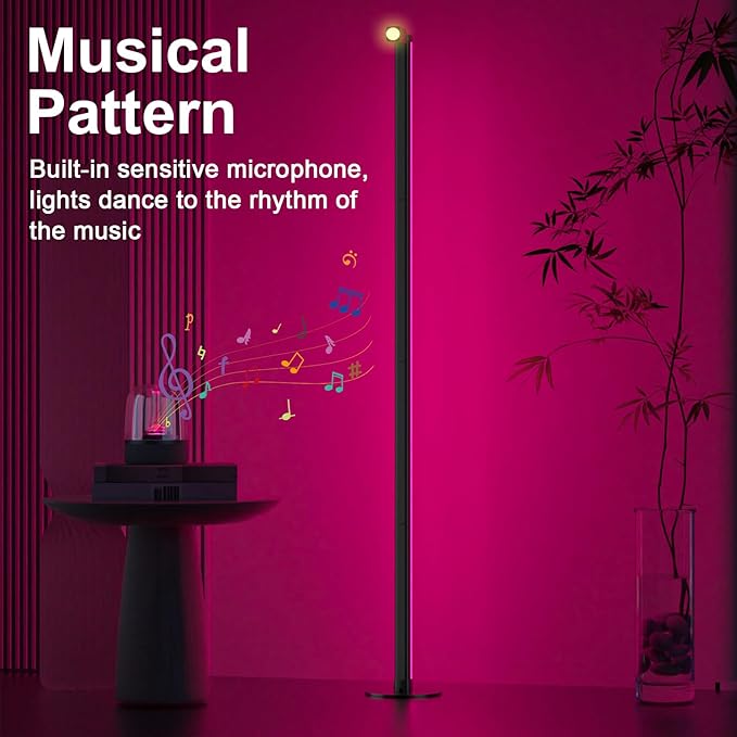 Reading RGB&IC Floor Lamp, Smart LED Floor Lamp with Music Sync 1000 Lumens Main Light & 100 Lumens Independent Reading Light 16 Million DIY Colors Black Standing Lamp for Living Room or Bedroom