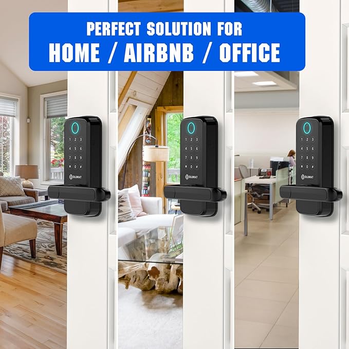 Smart Lock with WiFi Gateway, Keyless Entry Lock with Handle - Locks for Front Door with Keypad - Fingerprint Lock - App Control with Door Sensor - Auto Lock