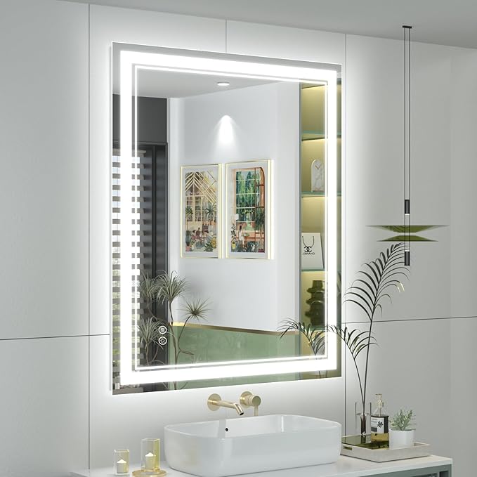 OKPAL 30x36 LED Bathroom Mirror with Lights, Anti-Fog Lighted Bathroom Mirror, Dimmable Lighted Mirrors for Bathroom Wall, LED Vanity Mirror, Shatterproof, ETL Listed, Horizontal/Vertical