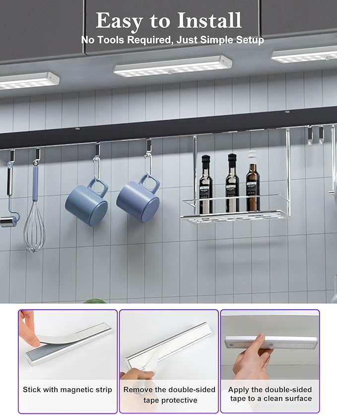 SZOKLED Under Cabinet Lights Wireless, 48-LED Under Cabinet Lighting Rechargeable, Closet Light with Timer & Dimmable, Under Counter Lights for Kitchen Shelf Pantry Desk (4 Packs)